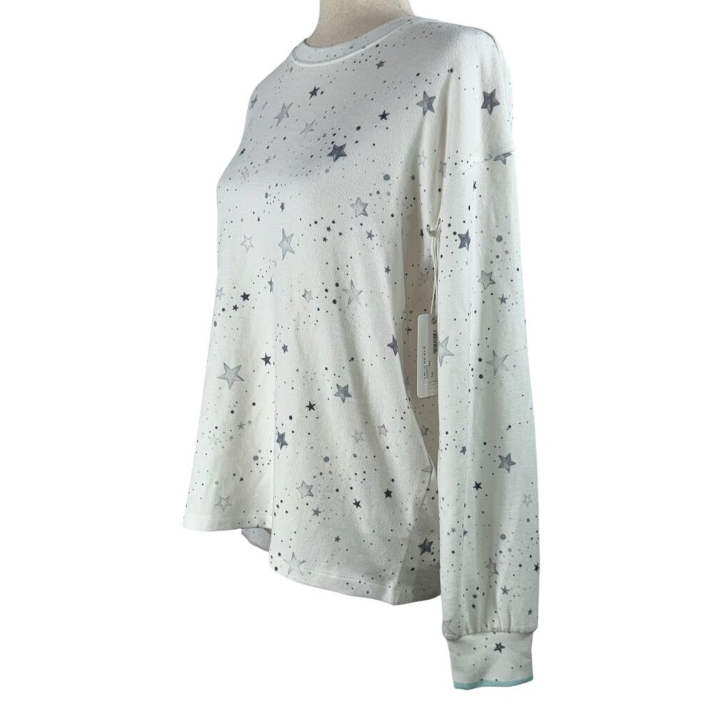 NWT P.J. SALVAGE Crewneck Long Sleeve Pajama Lounge Top Ivory & Gray Sta… - Picture 4 of 15